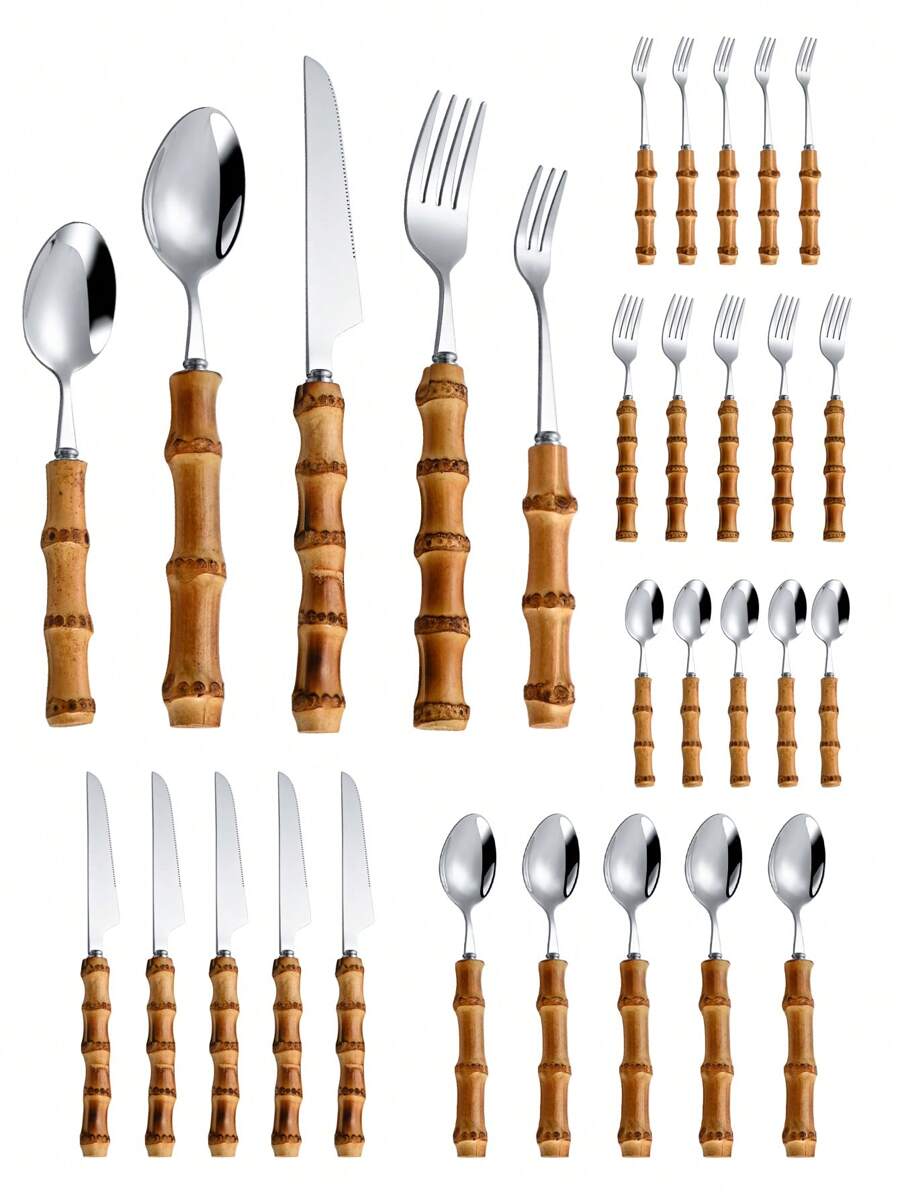 Set alat makan stainless steel - Bamboo Cutlery Set ulasan dan harga